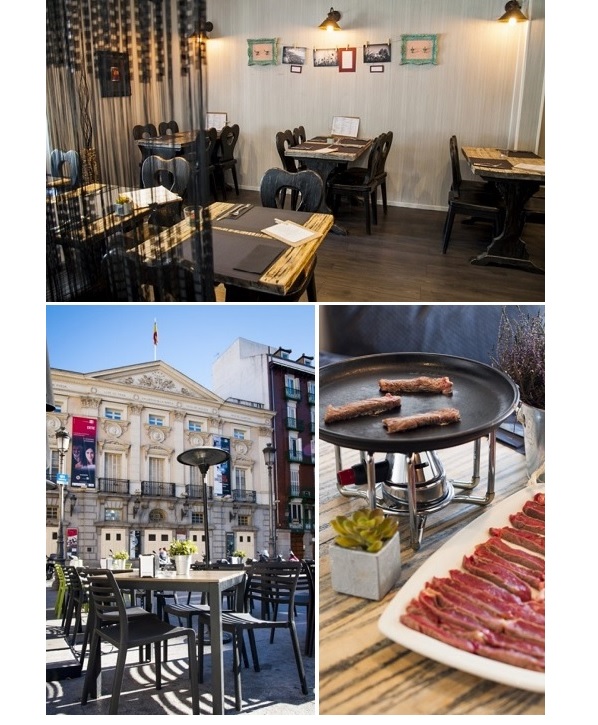 Sala, terraza y carne en O Cacho, Madrid