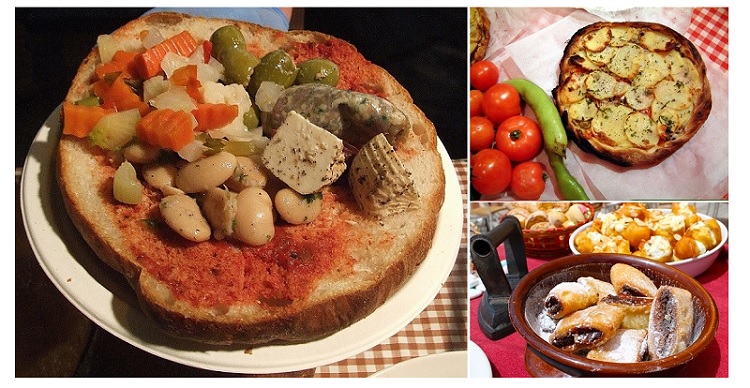 Hobz Biz-Zejt (pan maltés), Ftira (pizza) e Imqaret. Malta
